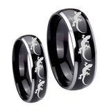 His Hers Multiple Lizard Dome Glossy Black 2 Tone Tungsten Ring Set