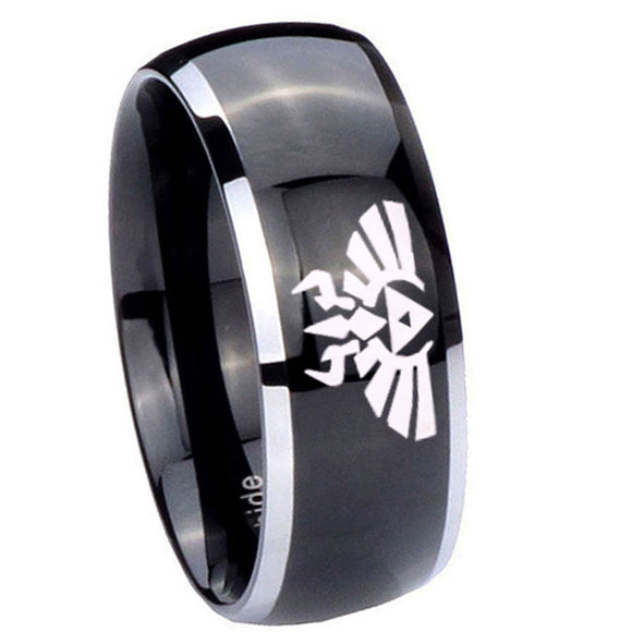 10mm-Zelda-Skyward-Sword-Dome-Glossy-Black-2-Tone-Tungsten-Men's-Engagement-Ring