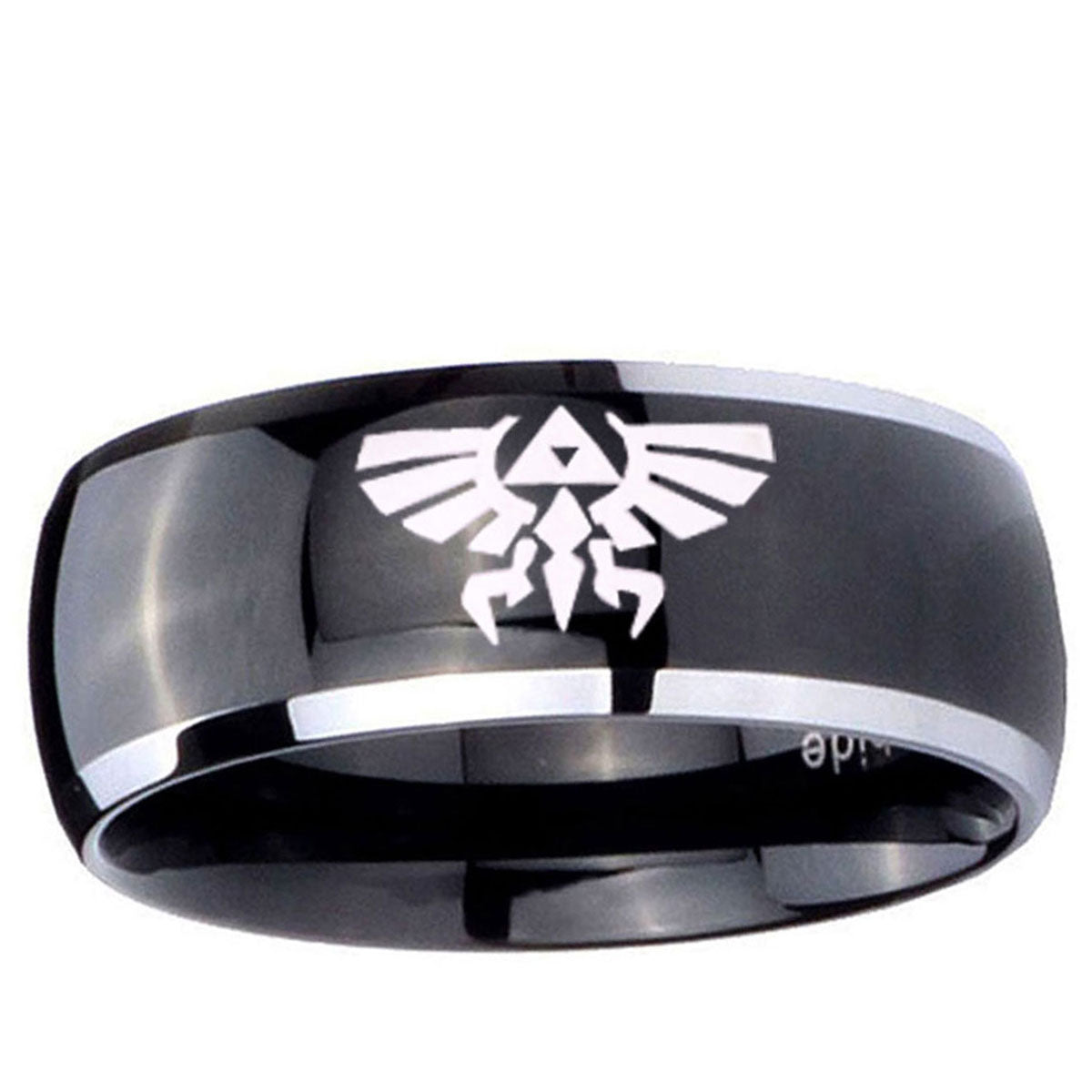 10mm Zelda Skyward Sword Dome Glossy Black 2 Tone Tungsten Ring