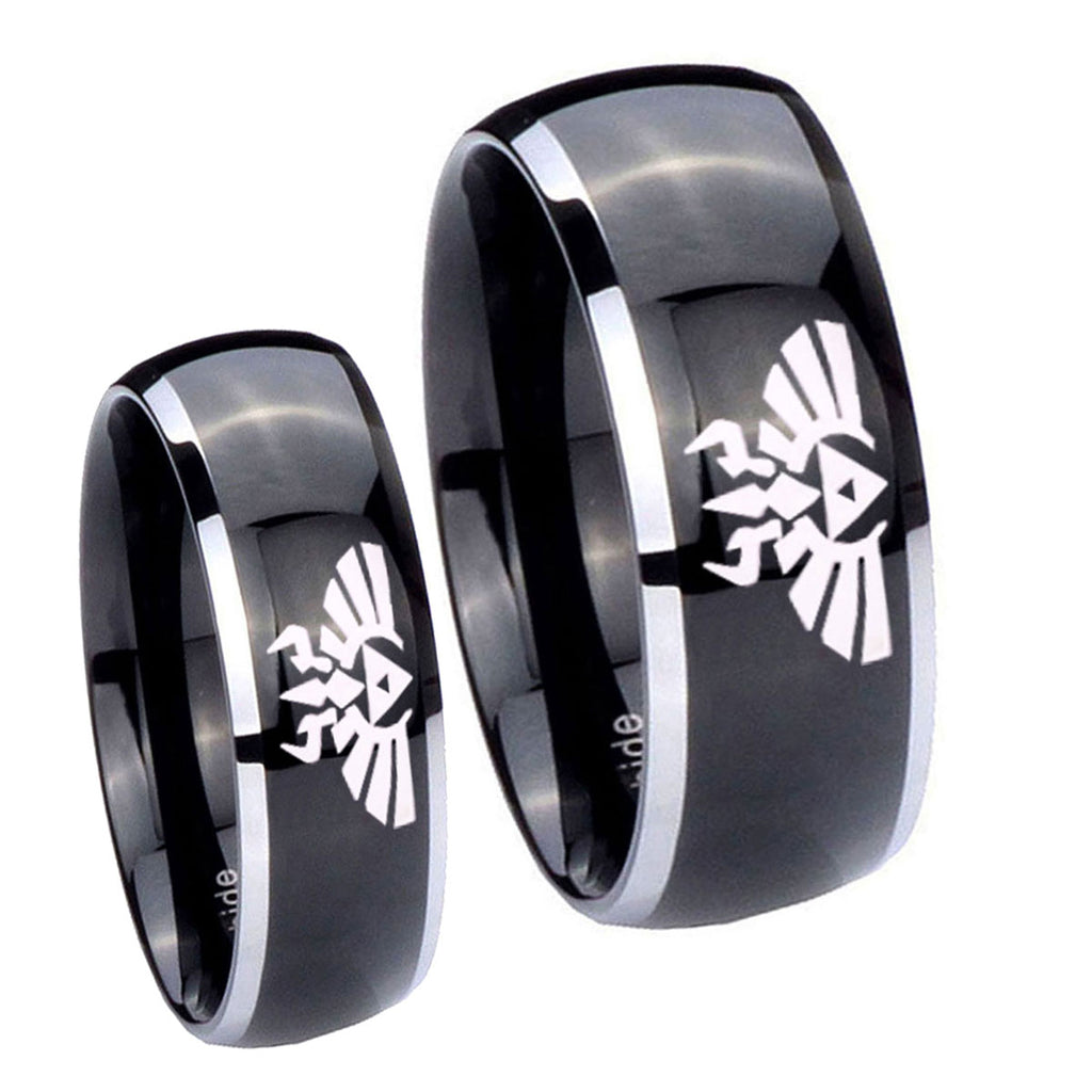 Zelda Skyward Sword Dome Glossy Black 2 Tone Tungsten Promise Ring Set