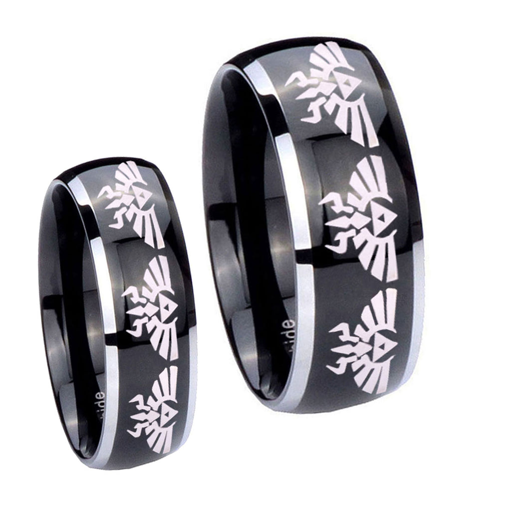 Multiple Zelda Skyward Sword Dome Glossy Black 2 Tone Tungsten Wedding Set Ring