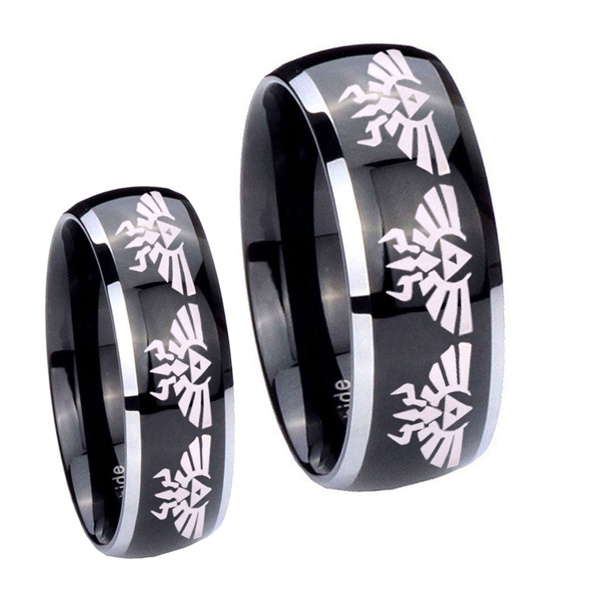 Multiple Zelda Skyward Sword Dome Glossy Black 2 Tone Tungsten Wedding Set Ring