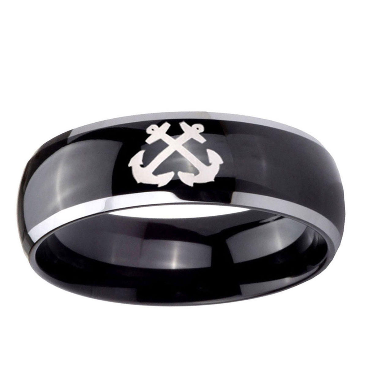10mm Anchor Dome Glossy Black 2 Tone Tungsten Ring