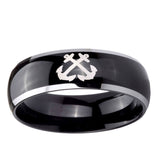 5, 8mm Anchor Dome Glossy Black 2 Tone Tungsten Carbide Custom Ring for Men
