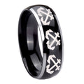 8mm Multiple Anchor Dome Glossy Black 2 Tone Tungsten Ring