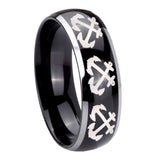 8mm Multiple Anchor Dome Glossy Black 2 Tone Tungsten Carbide Wedding Band Ring