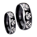 Multiple Anchor Dome Glossy Black 2 Tone Tungsten Couple Wedding Rings