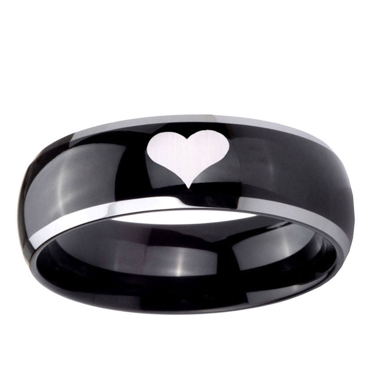 10mm Heart Dome Glossy Black 2 Tone Tungsten Ring