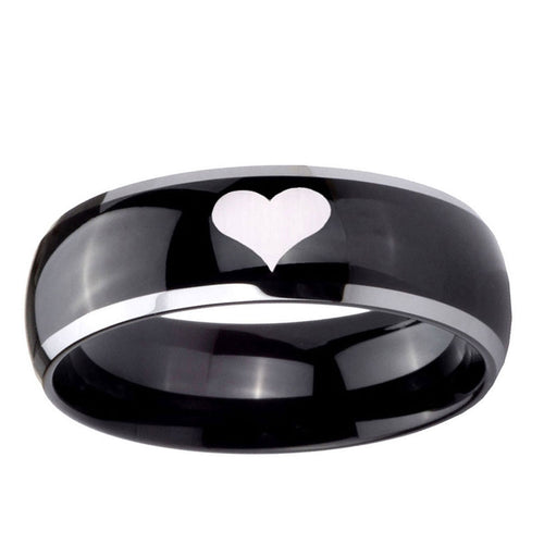 10mm Heart Dome Glossy Black 2 Tone Tungsten Ring