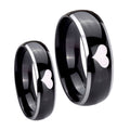 Heart Dome Glossy Black 2 Tone Tungsten Wedding Band Set