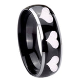 8mm Multiple Heart Dome Glossy Black 2 Tone Tungsten Carbide Mens Wedding Band