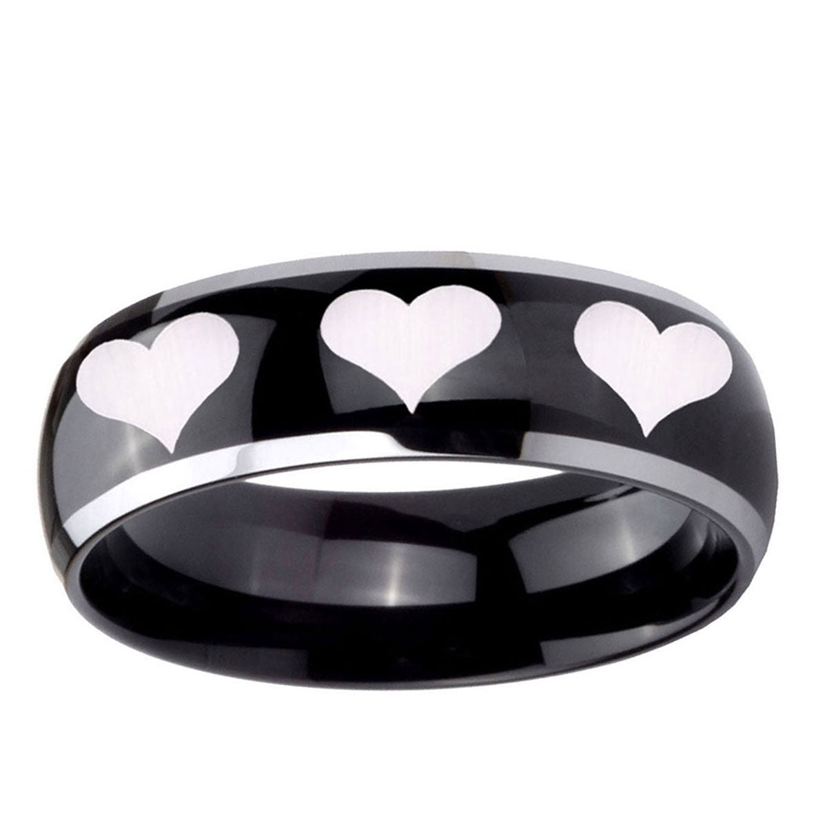 5mm Multiple Heart Dome Glossy Black 2 Tone Tungsten Bands
