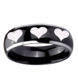 10mm Multiple Heart Dome Glossy Black 2 Tone Tungsten Custom Ring for Men