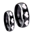 Multiple Heart Dome Glossy Black 2 Tone Tungsten His And Hers Ring