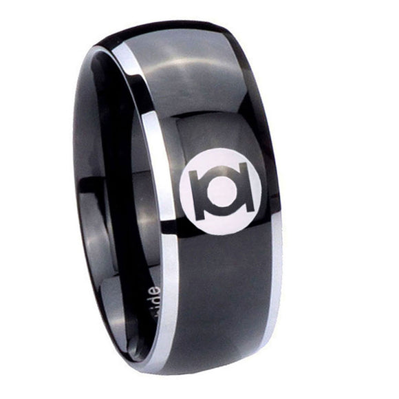 8mm Green Lantern Dome Two Tone Black Tungsten Men's Wedding Band