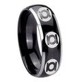 8mm Multiple Green Lantern Dome Two Tone Black Metal Ring