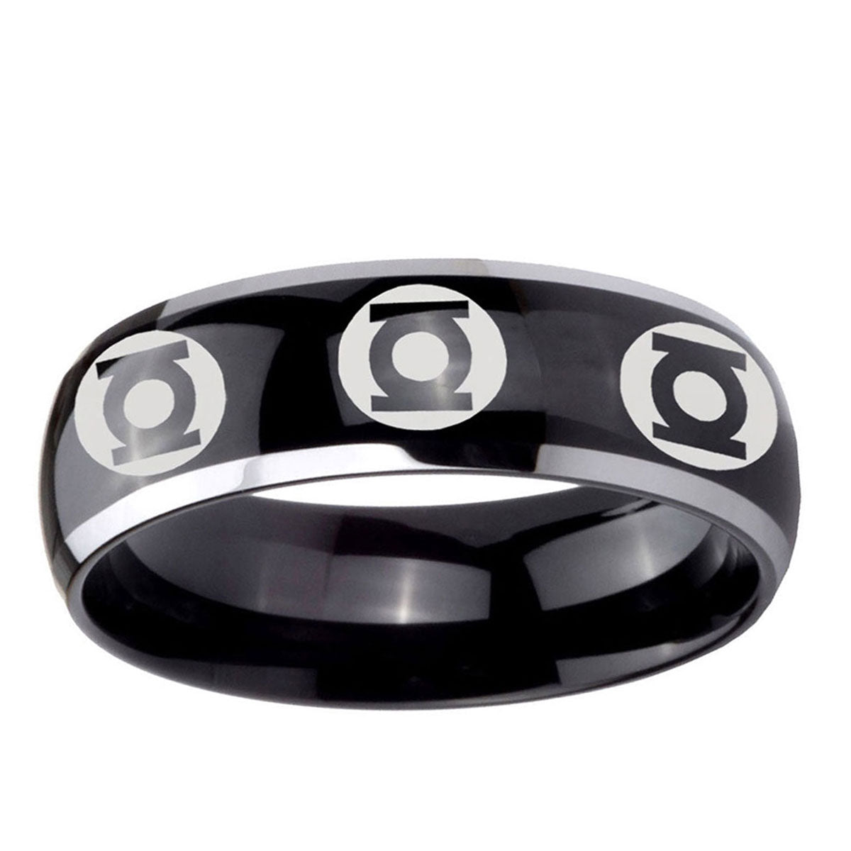 5mm Multiple Green Lantern Dome Two Tone Black Metal Ring