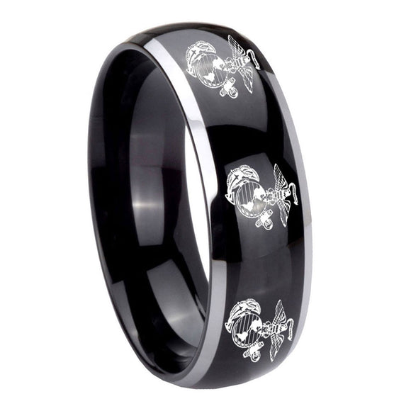 8mm-Multiple-Marine-Dome-Glossy-Black-2-Tone-Tungsten-Carbide-Engraved-Ring