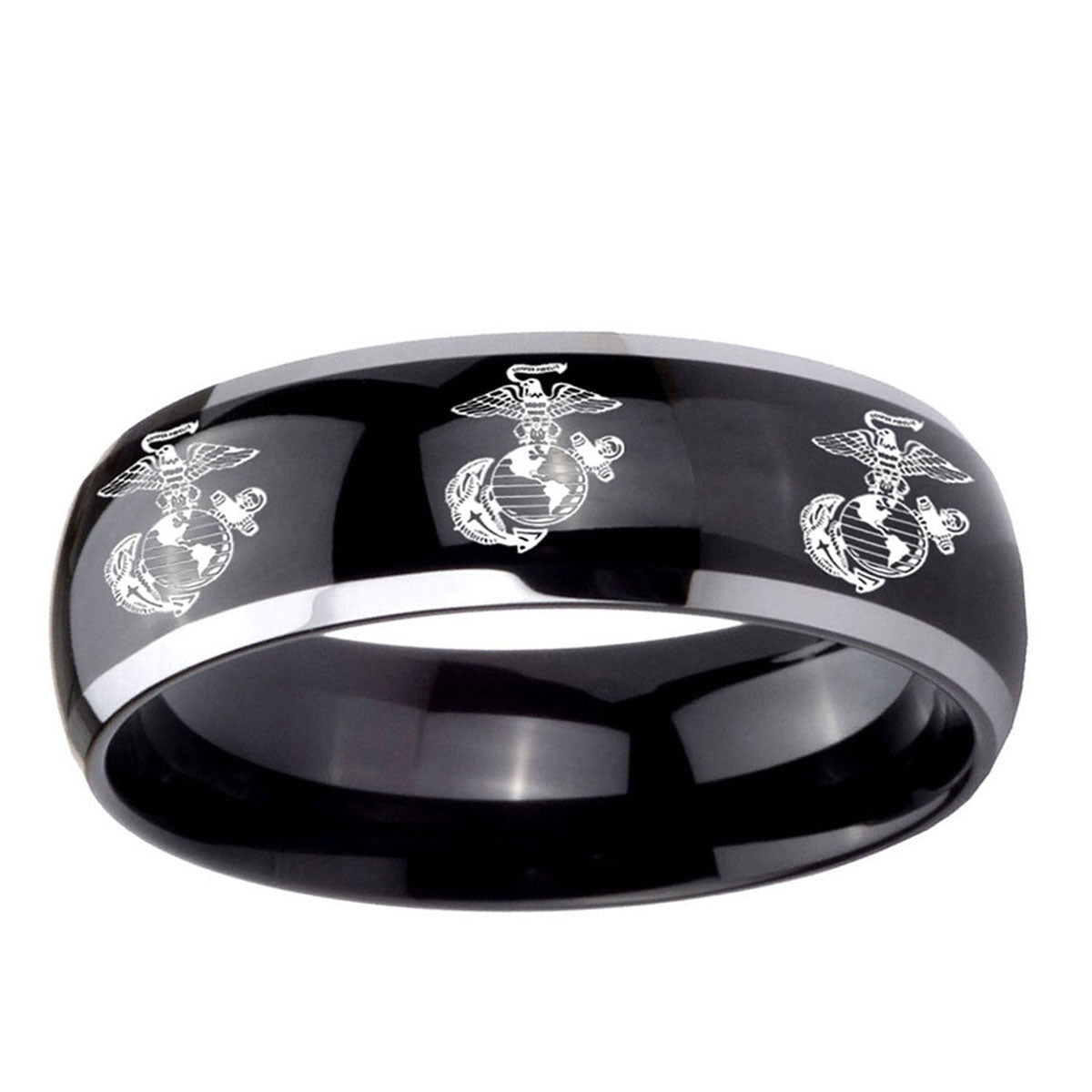 10mm Multiple Marine Dome Glossy Black 2 Tone Tungsten Mens Wedding Band