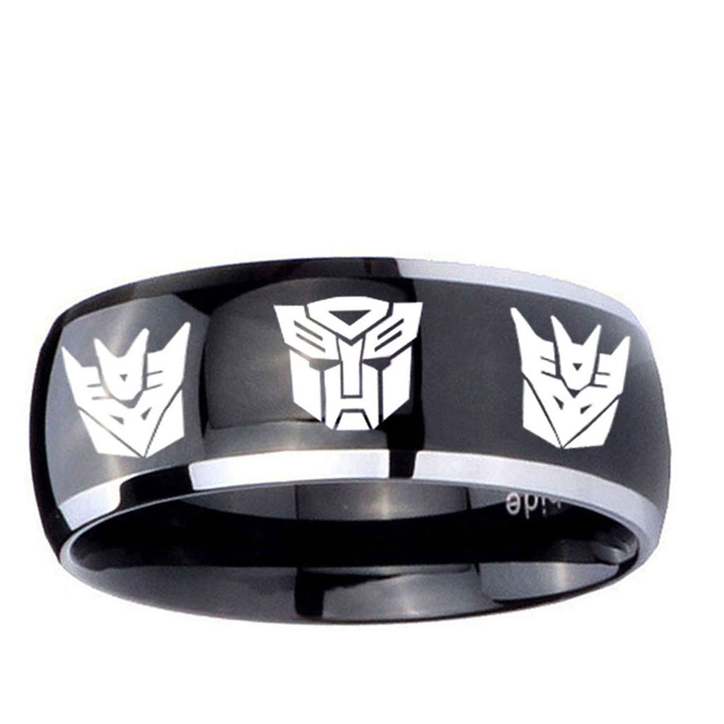 10mm Transformers Autobot Decepticon Dome Glossy Black 2 Tone Tungsten Mens Wedding Band