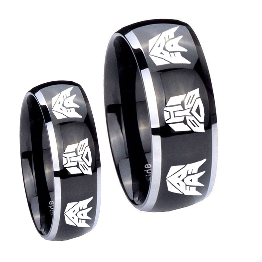 Transformers Autobot Decepticon Dome Glossy Black 2 Tone Tungsten Matching Ring Set