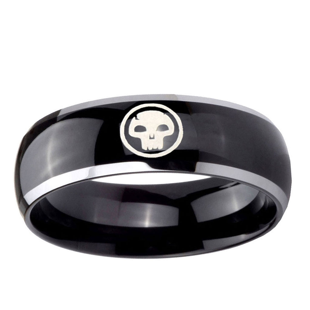 10mm Skull Dome Glossy Black 2 ToneTungsten Ring