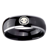 5, 8mm Skull Dome Glossy Black 2 Tone Tungsten Carbide Mens Ring