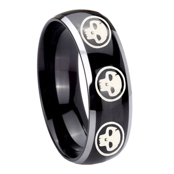 10mm-Multiple-Skull-Dome-Glossy-Black-2-Tone-Tungsten-Mens-Ring-Personalized