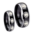 Multiple Skull Dome Glossy Black 2 Tone Tungsten Bridal Band Set