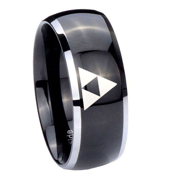 10mm-Zelda-Triforce-Dome-Glossy-Black-2-Tone-Tungsten-Wedding-Bands-Ring