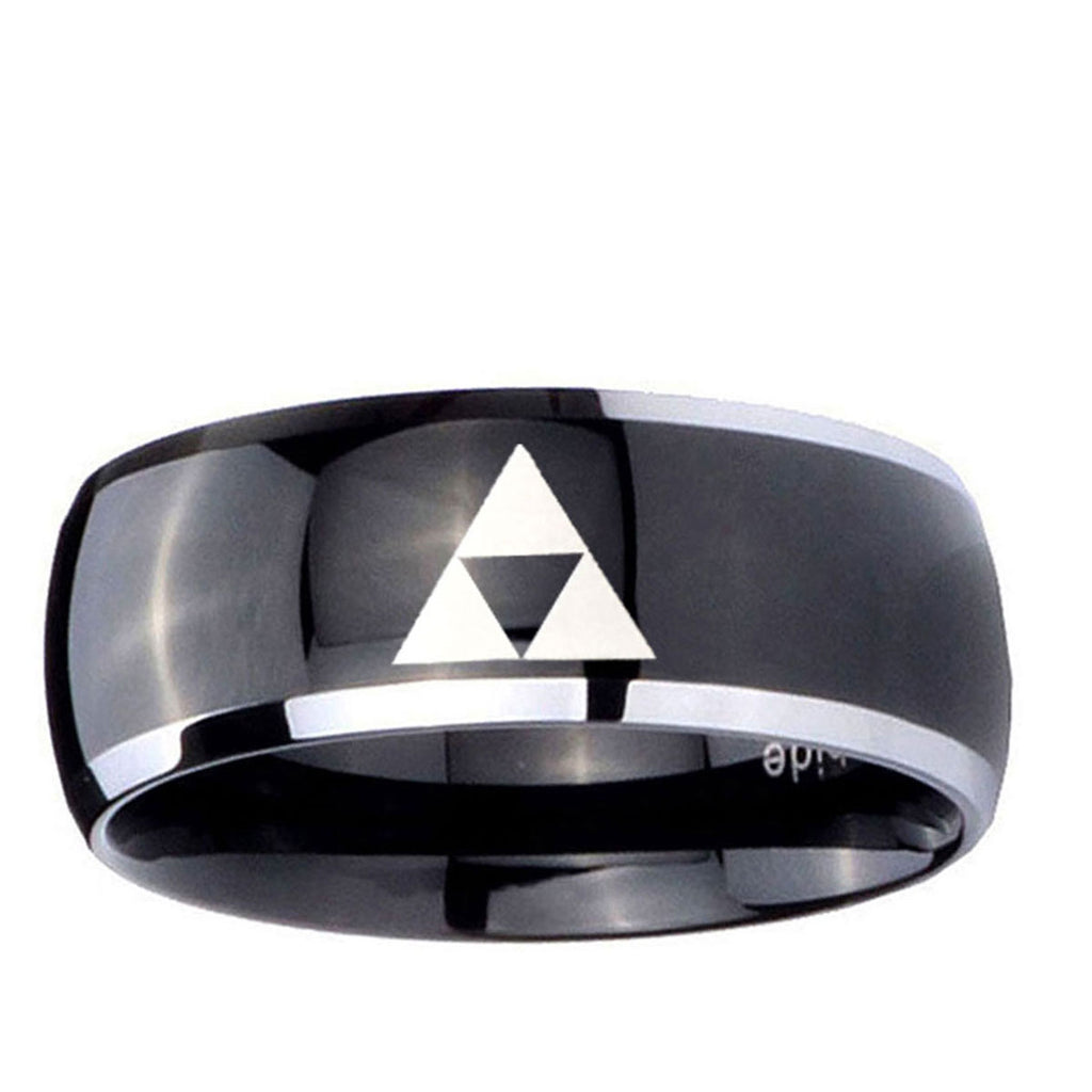 10mm Zelda Triforce Dome Glossy Black 2 Tone Tungsten Wedding Bands Ring