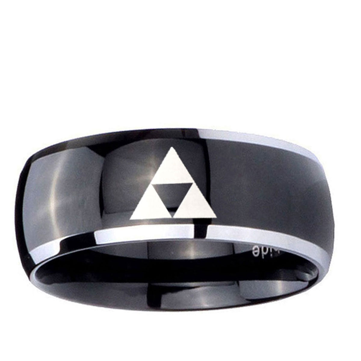 10mm Zelda Triforce Dome Glossy Black 2 Tone Tungsten Wedding Bands Ring