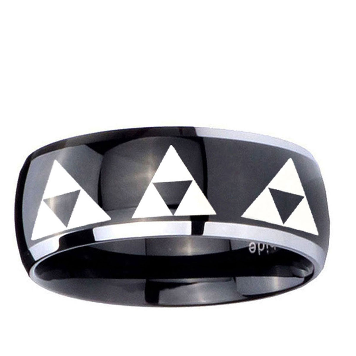 10mm Multiple Zelda Triforce Dome Glossy Black 2 ToneTungsten Ring
