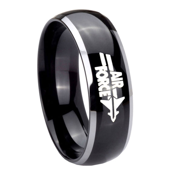 10mm-Dome-Glossy-Black-Middle-Air-Force-Two-Tone-Tungsten-Men's-Ring