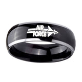 8mm-Glossy-Black-Dome-Air-Force-2-Tone-Tungsten-Laser-Engraved-Ring
