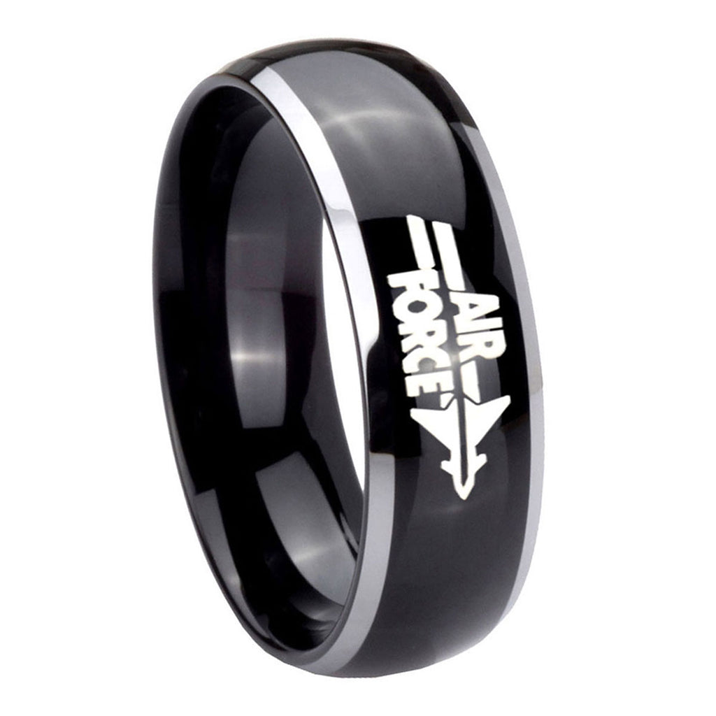 10mm Dome Glossy Black Middle Air Force Two Tone Tungsten Men's Ring