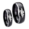 Glossy Black Dome Air Force 2 Tone Tungsten His Hers Set Rings