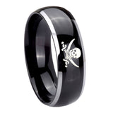 8mm Skull Pirate Dome Glossy Black 2 Tone Tungsten Carbide Mens Wedding Band