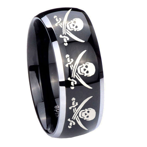 10mm-Multiple-Skull-Pirate-Dome-Glossy-Black-2-Tone-Tungsten-Mens-Promise-Ring