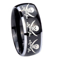 8mm Multiple Skull Pirate Dome Glossy Black 2 Tone Tungsten Ring