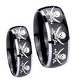 Multiple Skull Pirate Dome Glossy Black 2 Tone Tungsten His and Hers