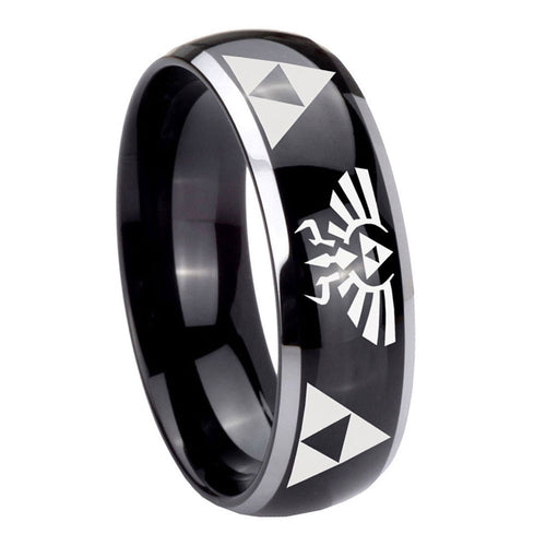 10mm Legend of Zelda Dome Glossy Black 2 Tone Tungsten Mens Ring Engraved