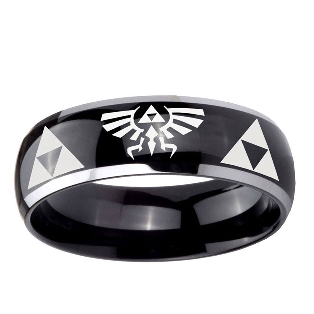 5mm Legend of Zelda Dome Glossy Black 2 Tone Tungsten Ring