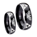 Legend of Zelda Dome Glossy Black 2 Tone Tungsten Mens Ring Set