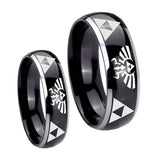 His Hers Legend of Zelda Dome Glossy Black 2 Tone Tungsten Men's Ring Set