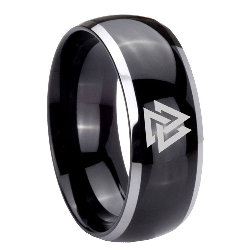 8mm Viking Symbol Dome Two Tone Black Tungsten Carbide Ring