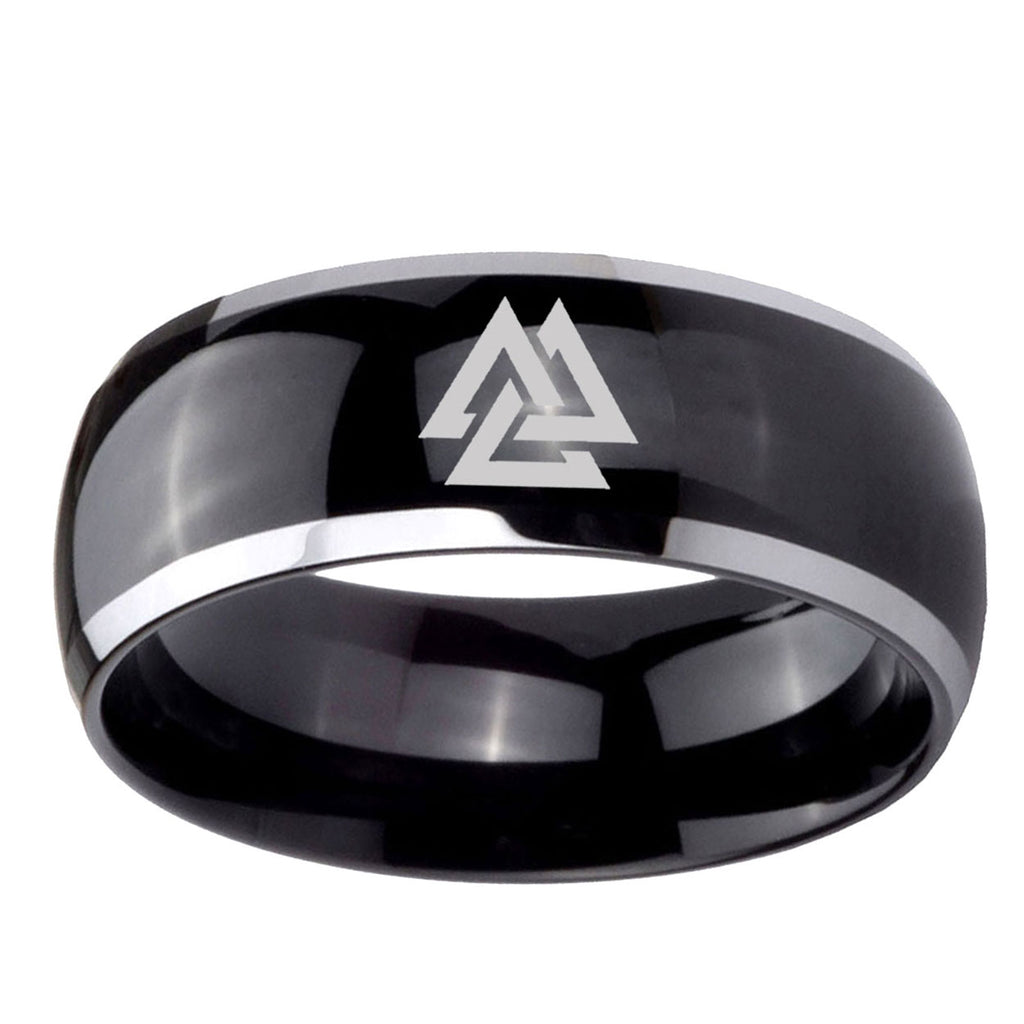 5mm Viking Symbol Dome Two Tone Black Tungsten Carbide Ring