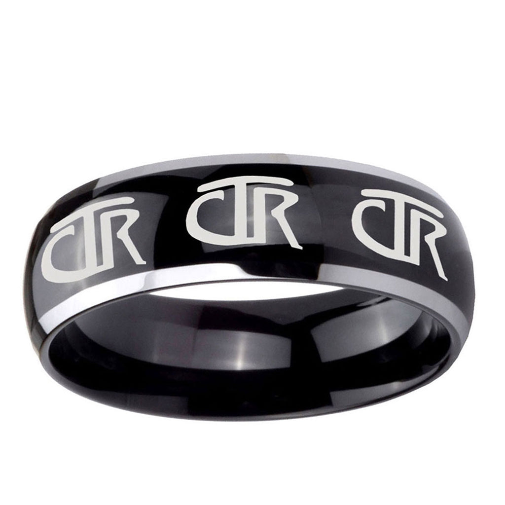 10mm Multiple CTR Dome Glossy Black 2 Tone Tungsten Ring
