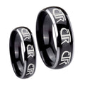 Multiple CTR Dome Glossy Black 2 Tone Tungsten Engagement Ring Set
