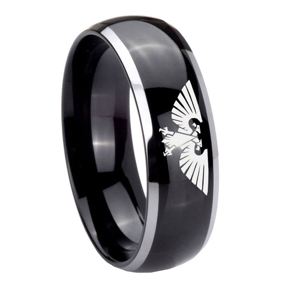 10mm-Aquila-Dome-Glossy-Black-2-Tone-Tungsten-Carbide-Men's-Bands-Ring
